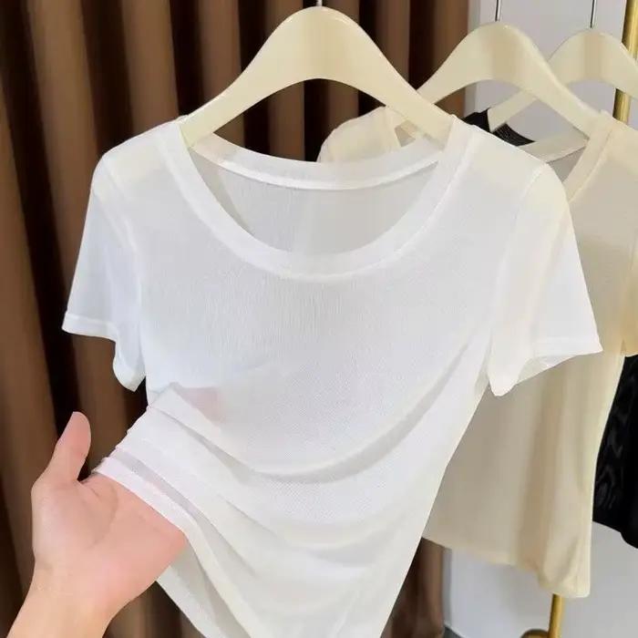T-shirt en maille transparente pour femmes