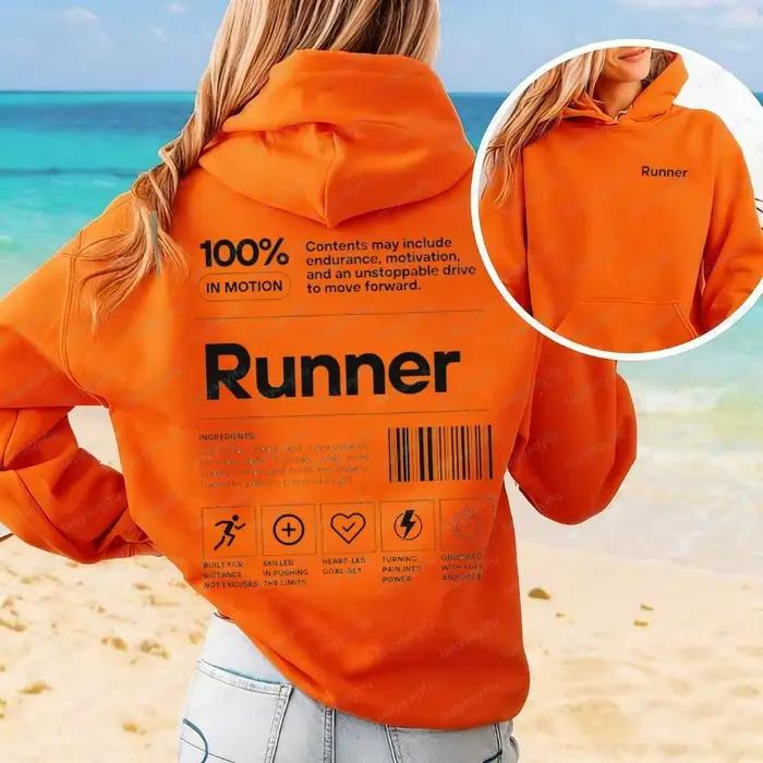 Sweat à capuche amusant pour coureurs, cadeau de marathon pour les coureurs, t-shirt motivant pour équipe de course, pull personnalisable avec informations nutritionnelles pour athlètes, style décontracté, doublure en laine, polyester et coton, pour les femmes, occasions spéciales et entraînement sp