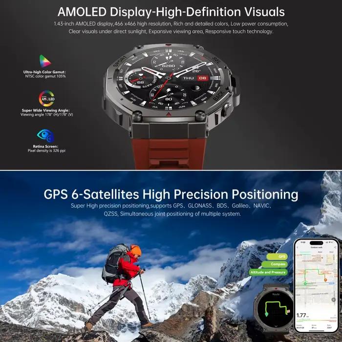 Montre intelligente GPS tactique 2025 VWAR T-Rex3 boussole altimètre
