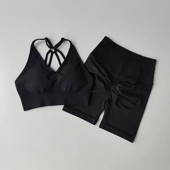 Ensemble d'entraînement pour femmes sans couture en nylon et Élasthanne pour yoga séchage rapide occasions spéciales