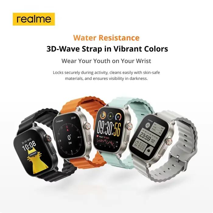 Version mondiale realme montre 5 1.97 "600nits AMOLED 460mAh autonomie de 14 jours plus de 300 thèmes prise en charge GPS GNSS IP68 étanche