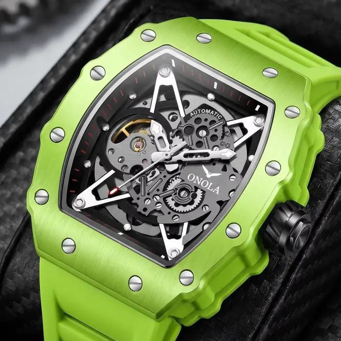 Montre automatique mécanique pour homme ONOLA, bracelet en silicone sport, montre étanche
