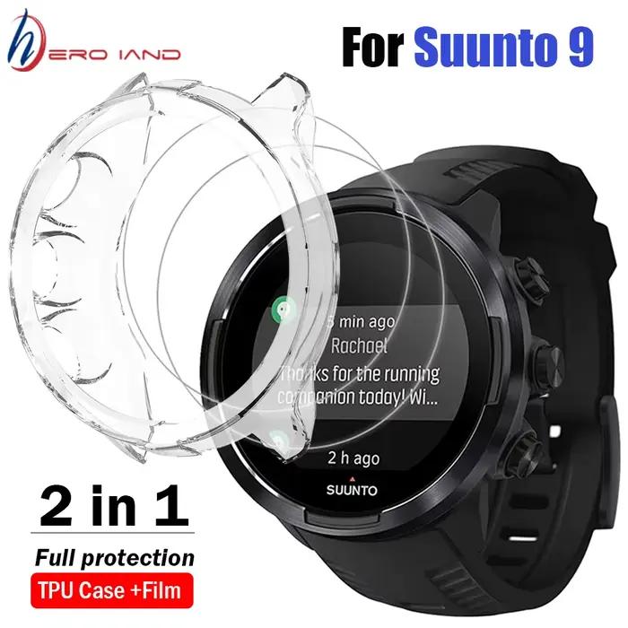2 + 1 étui de Protection + Film en verre trempé pour montre intelligente Suunto 9 coque