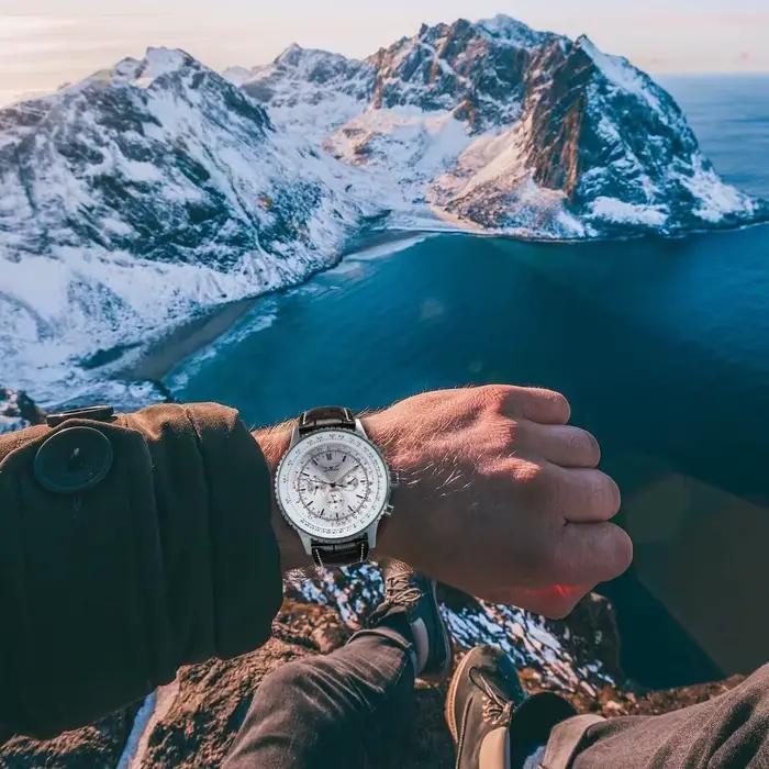 Montre automatique de sport JARAGAR pour hommes, multifonctionnelle avec sous-cadrans, montres mécaniques de marque haut de gamme, bracelet en cuir de luxe