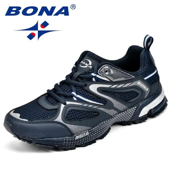BONA nouveauté Style classique hommes chaussures de course vache fendu maille