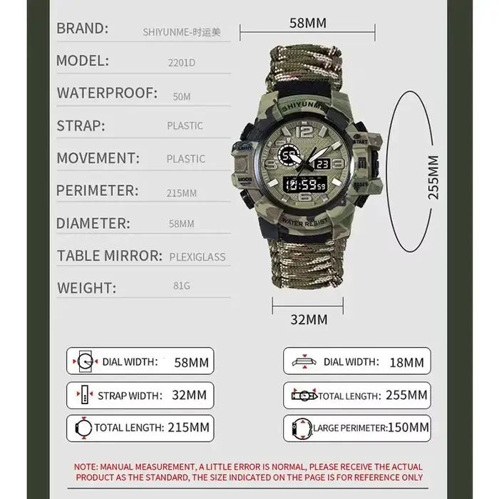 Survie en plein air Montre Multifonctionnel Étanche Militaire Tactique Paracord Montre Bracelet Camping Randonnée D'urgence