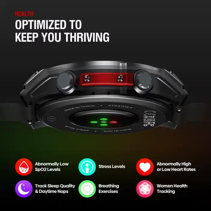 Nouveau Zeblaze Stratos 4 GPS montre intelligente 1.43 AMOLED affichage boussole intégrée altimètre barométrique lampe de poche appel vocal Smartwatch