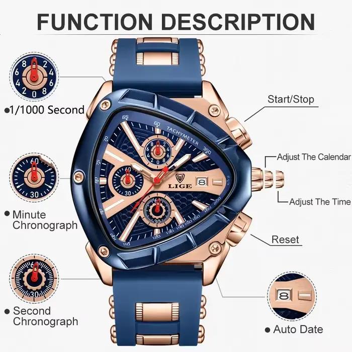 Montre-bracelet pour homme LIGE Sports Triangle
