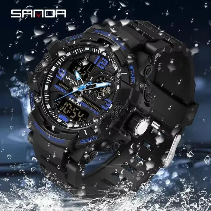 SANDA hommes montres 5ATM étanche Sport montre militaire homme alarme chronomètre Quartz montre-bracelet