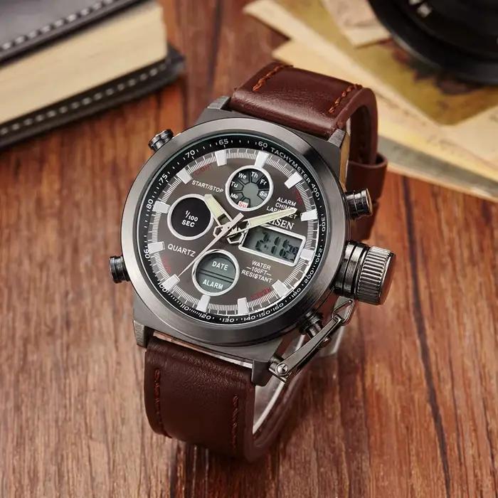 Montre de sport à quartz pour hommes, double fuseau horaire, étanche, militaire, verte, tactique, numérique, avec alarme, Reloj Hombre