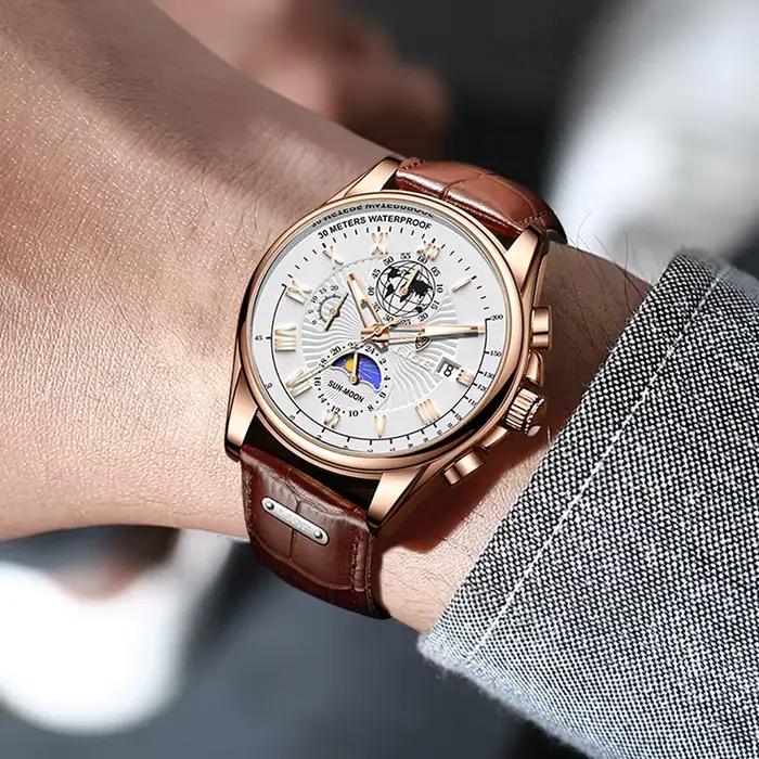 LIGE – montre en cuir originale pour hommes