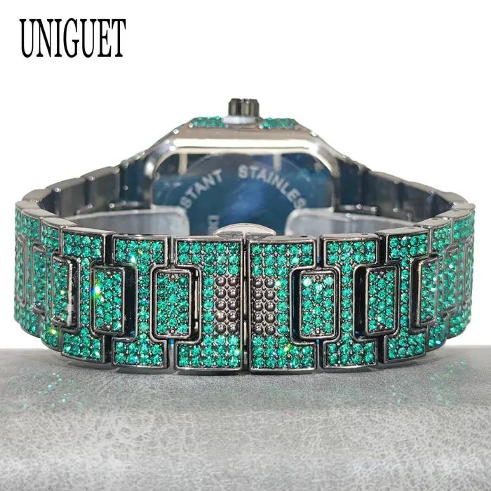 2025 nouvelle montre glacée noire pour hommes marque UNIGUET mode