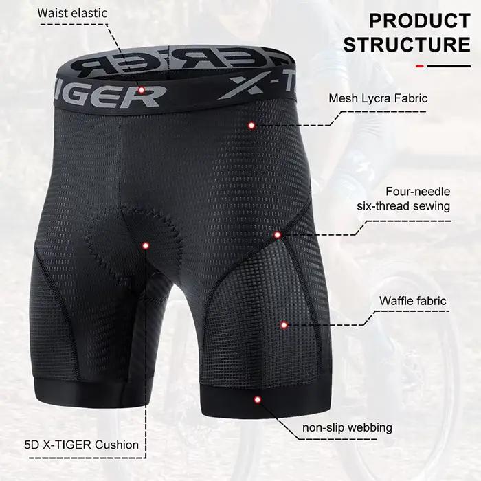 X-TIGER Shorts de Cyclisme Hommes avec Coussin 5D Gel Rembourré