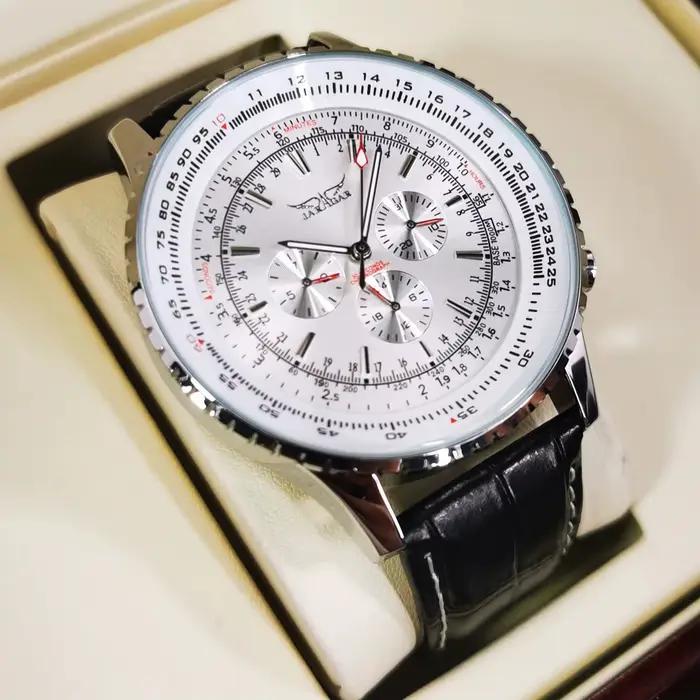 Montre automatique de sport JARAGAR pour hommes, multifonctionnelle avec sous-cadrans, montres mécaniques de marque haut de gamme, bracelet en cuir de luxe