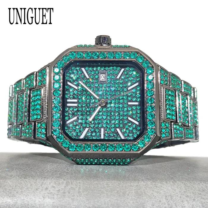 2025 nouvelle montre glacée noire pour hommes marque UNIGUET mode