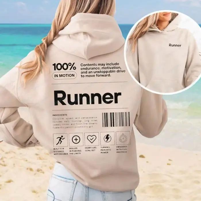 Sweat à capuche amusant pour coureurs, cadeau de marathon pour les coureurs, t-shirt motivant pour équipe de course, pull personnalisable avec informations nutritionnelles pour athlètes, style décontracté, doublure en laine, polyester et coton, pour les femmes, occasions spéciales et entraînement sp