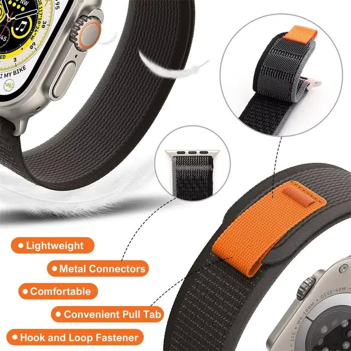 Bracelet Trail Loop en nylon pour Apple Watch Ultra 3 2, compatible avec les séries 10 9 8 7 SE 6 5 4 3 2 1, disponible en plusieurs couleurs et tailles pour hommes et femmes