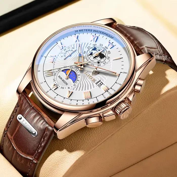 LIGE – montre en cuir originale pour hommes