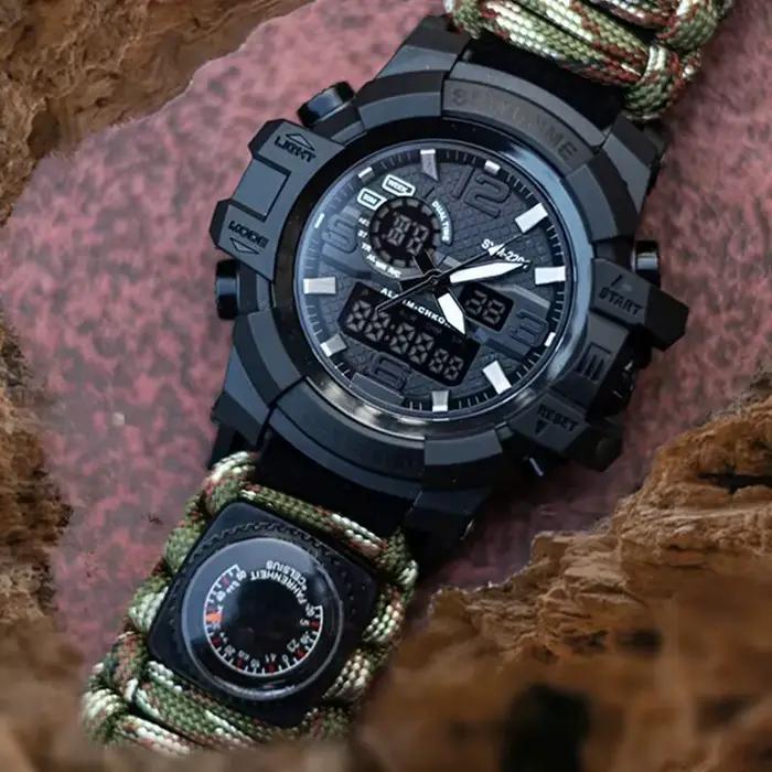 Survie en plein air Montre Multifonctionnel Étanche Militaire Tactique Paracord Montre Bracelet Camping Randonnée D'urgence