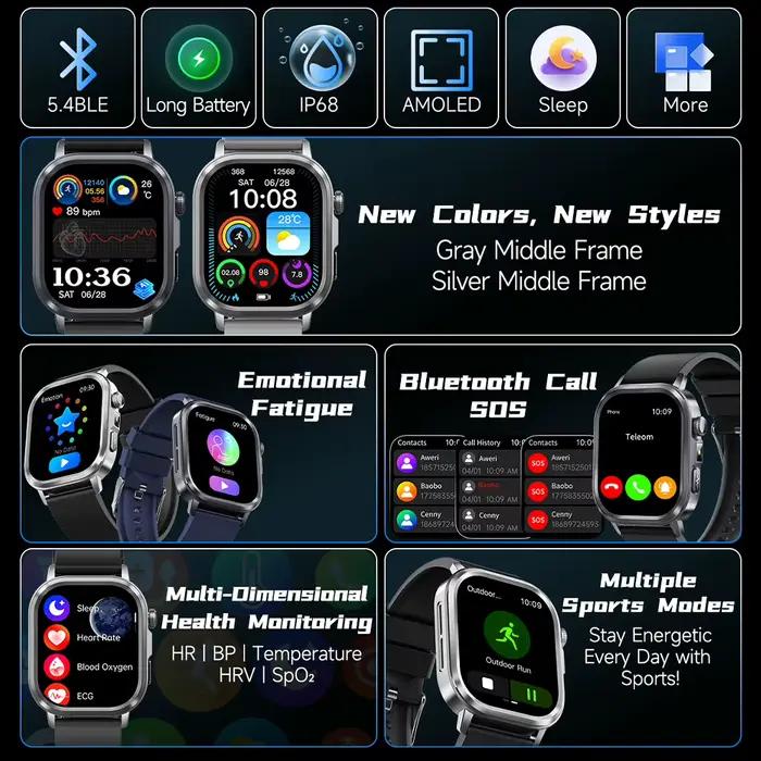 Nouvelle montre intelligente précise de la pression artérielle acide uricique ECG + PPG analyse de l'oxygène dans le sang graisse corporelle lampe de poche LED montres intelligentes 2025