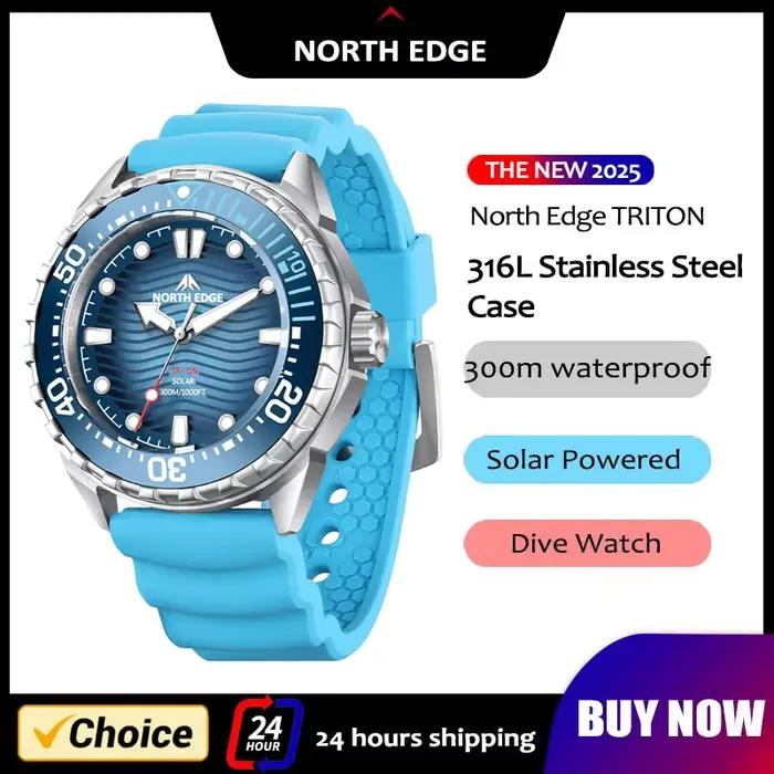 NORTH EDGE TRITON montre de plongée à énergie solaire hommes montres à Quartz de luxe