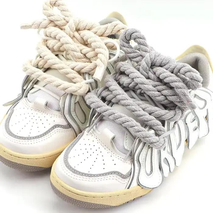 Lacets ronds en coton et lin tissé, lacets audacieux pour baskets de qualité colorées, 1CM d'épaisseur, baskets de course, bottes, lacets de chaussures