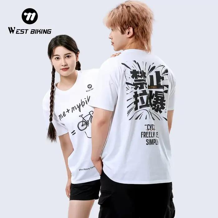 WEST BIKING T-Shirt culturel en coton peigné doux absorbant l'humidité respirant décontracté sport haut à manches courtes