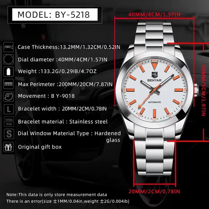 BENYAR 2025 nouvelle mode luxe montre automatique pour hommes 50M étanche en acier inoxydable mécanique montres