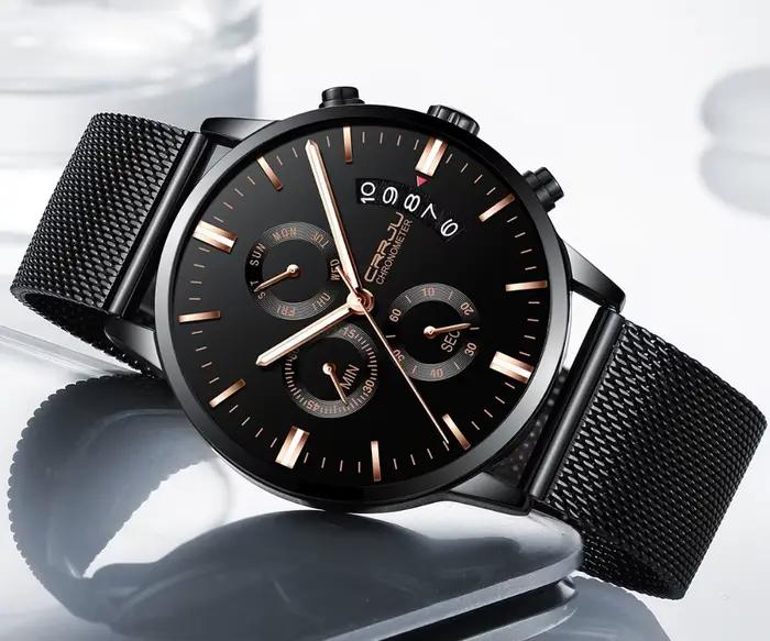 CRRJU Nouvelle montre-bracelet sport étanche pour homme avec bracelet milanais, chronographe militaire à quartz, montres robustes, montre de mode masculine