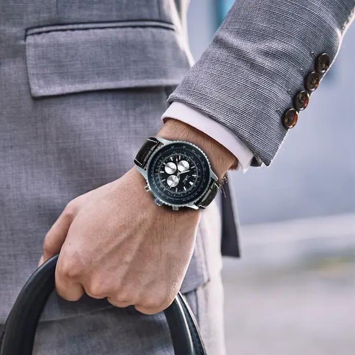 Montre automatique de sport JARAGAR pour hommes, multifonctionnelle avec sous-cadrans, montres mécaniques de marque haut de gamme, bracelet en cuir de luxe