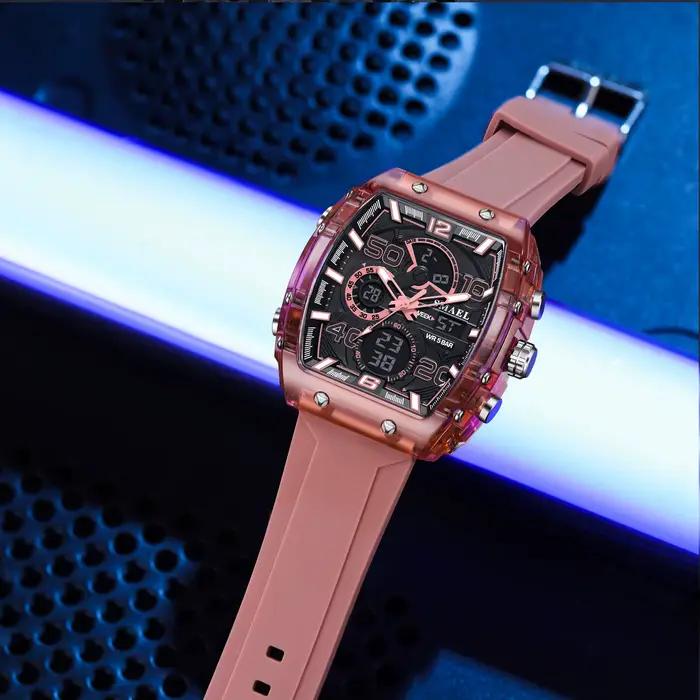 SMAEL marque 8109 nouvelle montre électronique mode carré double affichage étanche lumineux multicolore pour hommes