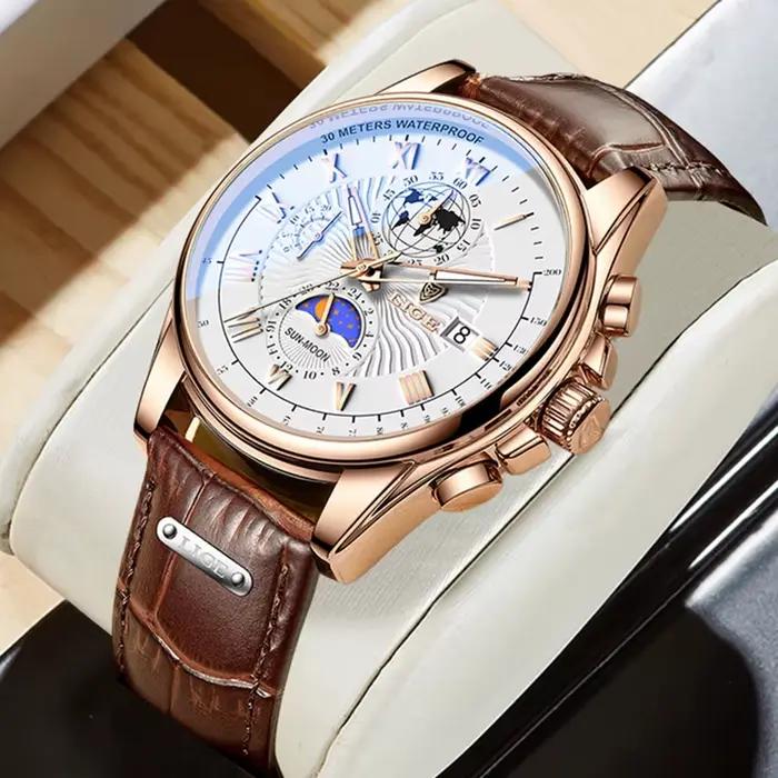 LIGE – montre en cuir originale pour hommes