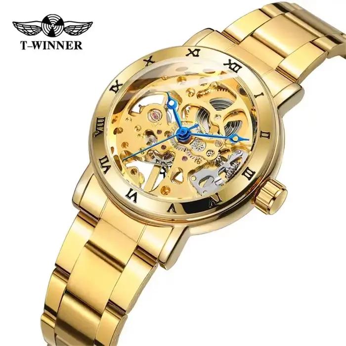 Winner 208 montre mécanique pour femme en or Rose montre-bracelet à vent manuel