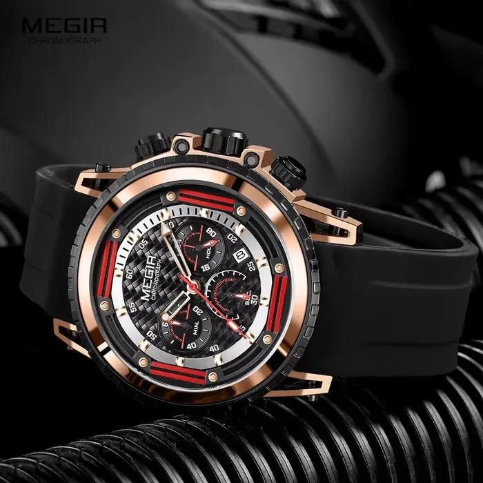 MEGIR – montre à Quartz pour hommes, chronographe de mode, avec bracelet en Silicone, étanche, Sport