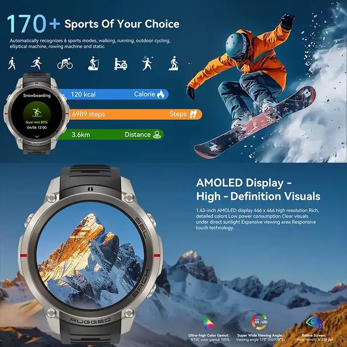 Nouvelle Montre Connectée GPS 2026 pour Hommes et Femmes, Écran AMOLED 1,43 Pouces, Batterie 500 mAh, Étanche 5 ATM, Appel Bluetooth, Montre de Sport