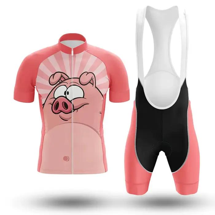 Ensemble de maillot de cyclisme unique cochon rose pour hommes été respirant et confortable