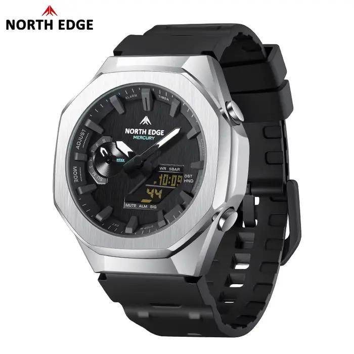 NORTH EDGE MERCURY Montre numérique militaire pour homme, chronomètre, étanche 50M, montres de sport, heure mondiale, montre-bracelet LED, Reloj Hombre