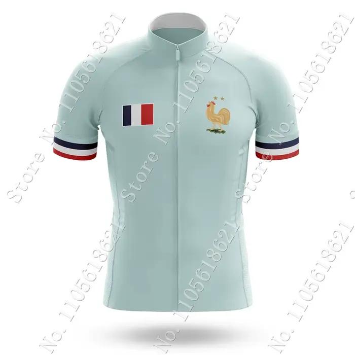 Ensemble Maillot et Cuissard Cyclisme Homme Équipe Nationale de France 2026 Manches Courtes Vêtements Français Vélo de Route VTT