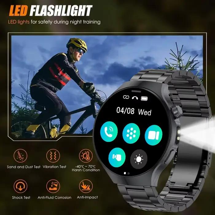 Nouvelle montre connectée 6 Pro+ 2026, batterie 1400 mAh, autonomie 140 jours, lampe torche LED, GPS, étanche, suivi sportif et santé
