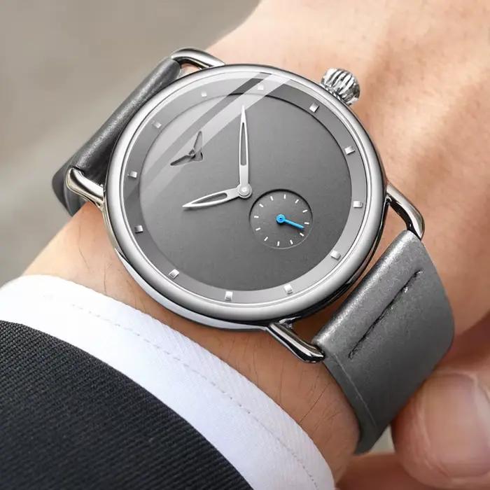 Montre décontractée hommes marque ONOLA montre-bracelet à quartz simple étanche en cuir homme