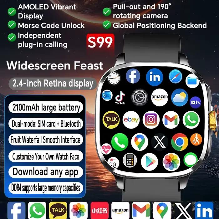 Montre connectée Android 13.0 5G Full Netcom avec 190 ° Caméra rotative GPS Position WIFI NFC Batterie 2100mAH Écran