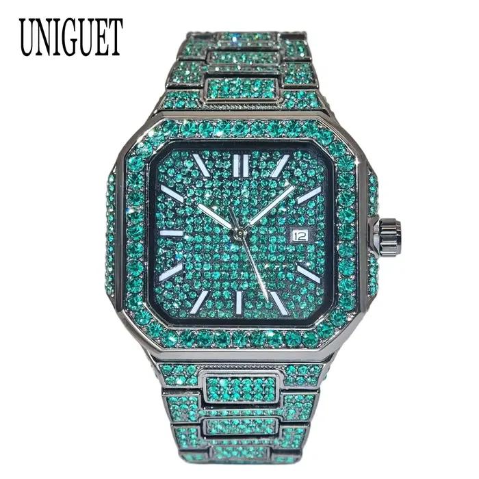 2025 nouvelle montre glacée noire pour hommes marque UNIGUET mode