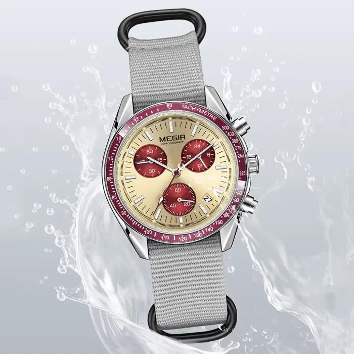 MEGIR nouvelles montres de luxe pour hommes toile tissage bracelet Sport automatique chronographe Quartz étanche montre-bracelet pour homme 2247
