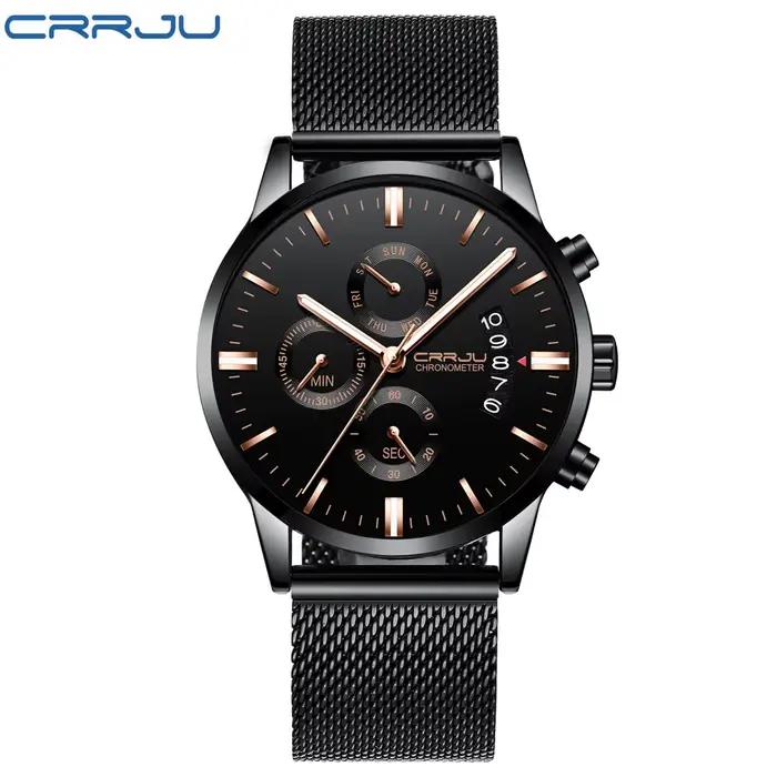 CRRJU Nouvelle montre-bracelet sport étanche pour homme avec bracelet milanais, chronographe militaire à quartz, montres robustes, montre de mode masculine