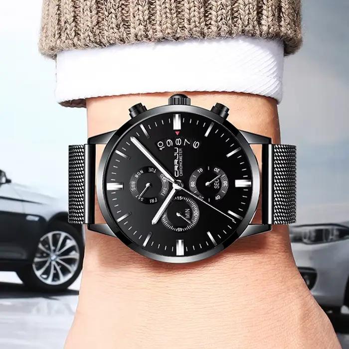 CRRJU Nouvelle montre-bracelet sport étanche pour homme avec bracelet milanais, chronographe militaire à quartz, montres robustes, montre de mode masculine