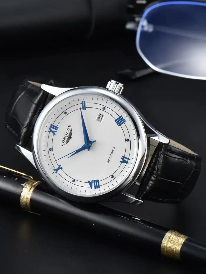 LONGLUX automatique homme montre en gros montres mécaniques simple polyvalent date étanche mode cuir