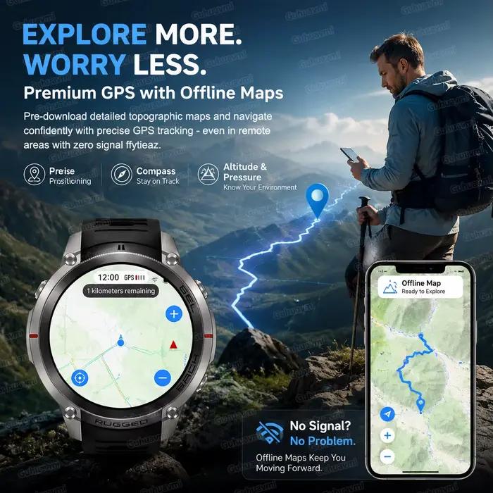 Nouvelle Montre Connectée GPS Six Étoiles 2026 pour Navigation Extérieure avec Cartes Hors Ligne, Étanchéité 5ATM, Appel Bluetooth et Bracelet Sportif