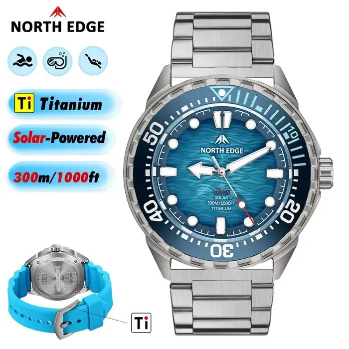 Montre de plongée solaire NORTH EDGE TRITON-TI en titane et acier inoxydable