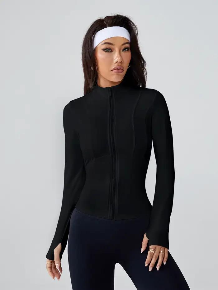 Veste de sport ajustée à manches longues pour femme pour le printemps et l'automne – Idéal pour la course