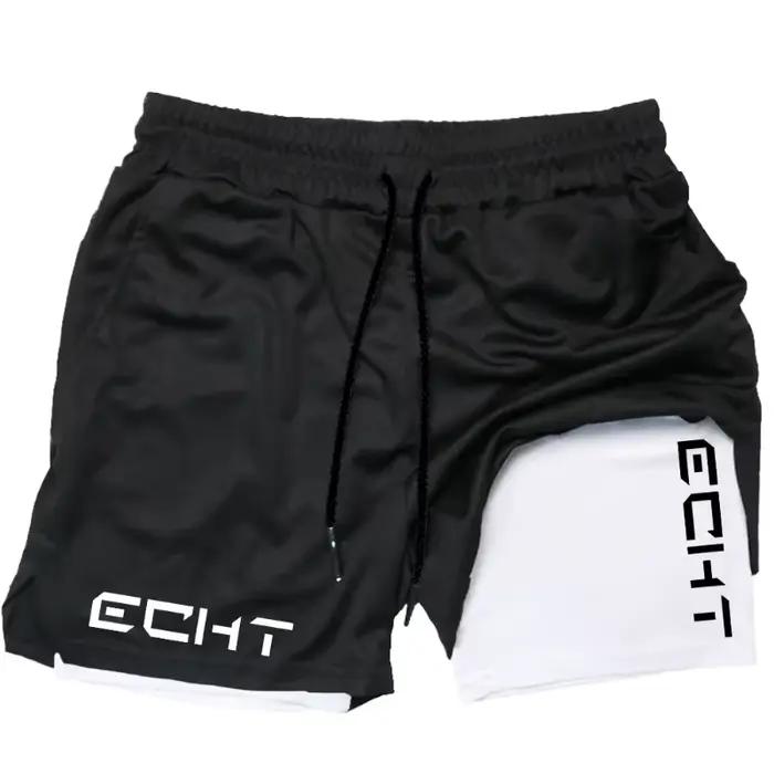 Shorts de course pour hommes, fitness, gym, entraînement, 2-en-1, sport, séchage rapide, jogging, mode, double compartiment, poche pour téléphone, boucle pour serviette